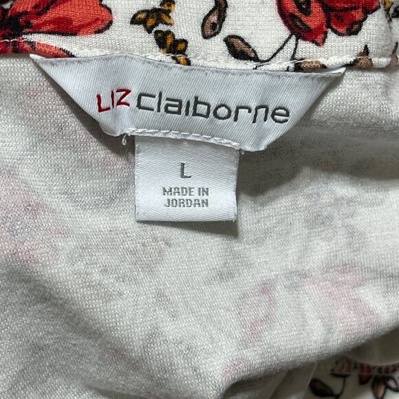 Liz Claiborne Floral T-Shirt Size L Large Coral Brown Short Sleeve - Picture 4 of 6